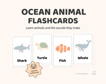 Ocean Animal Flashcards | Montessori Sea Creature Cards | Toddler Learning Printable PDF