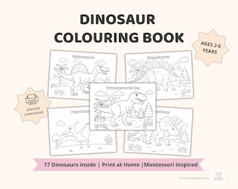 Libro da colorare sui dinosauri per bambini / Pagine di attività stampabili / Divertenti fogli da colorare sui dinosauri / Apprendimento per bambini in età prescolare e bambini piccoli in formato PDF (2-6 anni)
