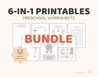 Paquete de actividades preescolares / Paquete de aprendizaje Montessori / Hojas de trabajo de rastreo, emparejamiento y fonética / Cuaderno de trabajo de aprendizaje temprano imprimible en PDF