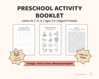 Preschool Alphabet Tracing Workbook | Phonics & Cut and Paste Worksheets | Montessori Printable PDF Activity Pack | Learning Book for Kids