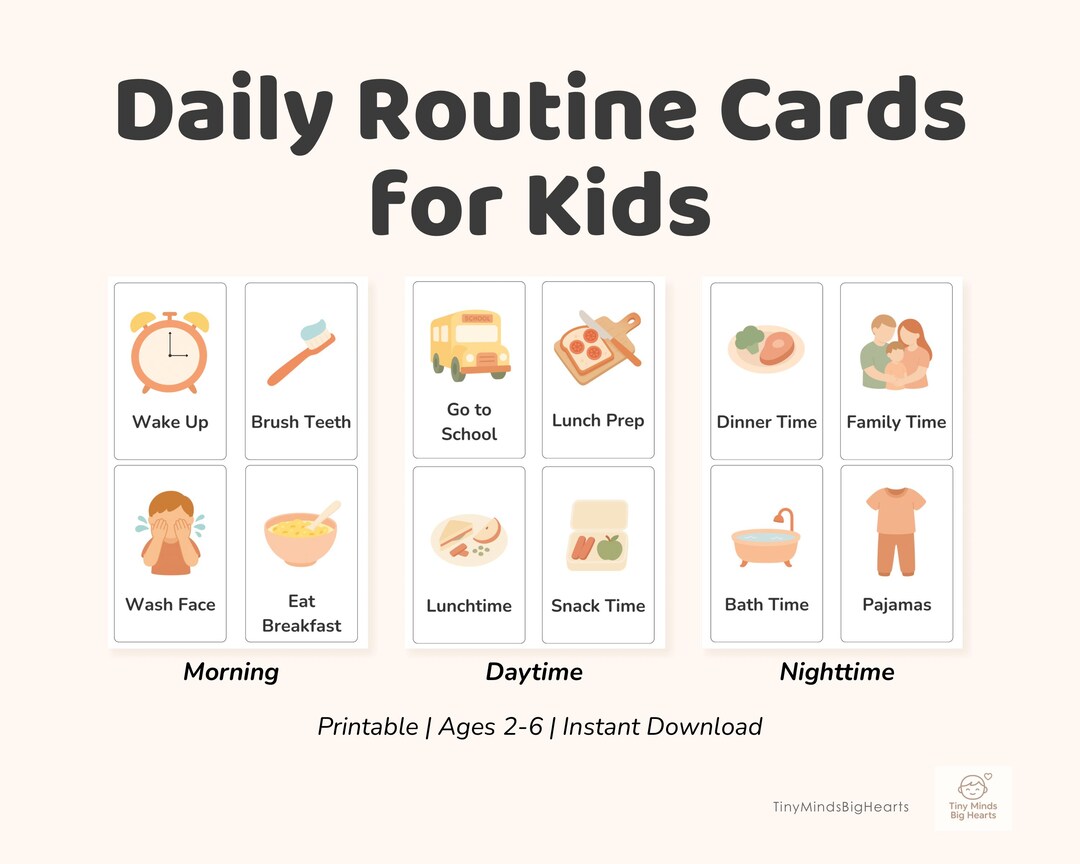 Day Time Routine Daily Routine Cards for Kids Printable | Visual Schedule Ages 2–6 ...