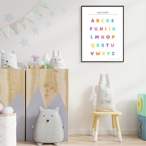Póster del alfabeto en mayúsculas / Tabla de letras imprimibles de la A a la Z / Arte mural preescolar y Montessori