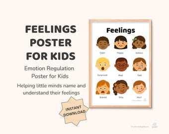 Kids Feelings Chart | Toddler Emotions Poster, Calm Corner (PDF Download)