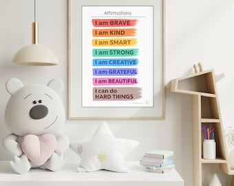 Printable Kids Affirmations Poster | Montessori Positive ‘I Am’ Wall Art for Preschool & Toddler Self‑Love