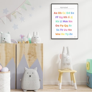 Póster del alfabeto arcoíris: Tabla Montessori ABC para niños (Descarga digital en formato PDF A4)