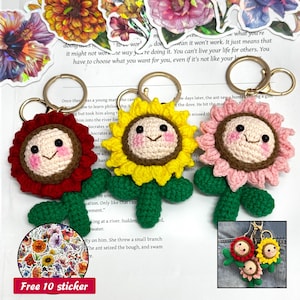 Adorable Crochet Sunflower Keyrings - Handcrafted Flower Charms for Keys/Bags,Unique Gift Idea,Crochet Flower Keyring,Flower Keyring