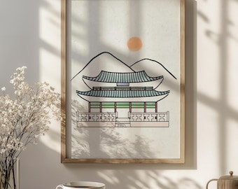 Gyeongbokgung Palace Art Print: Bohemian Korean Decor (Digital Download)