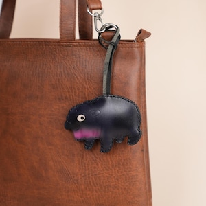 Leather Pygmy Hippo Bag Charm: Handmade Animal Lover Gift