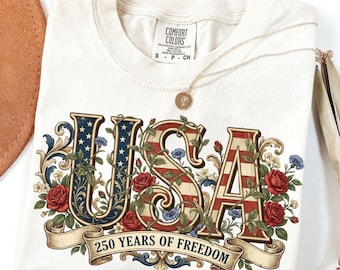 Camiseta retro Comfort Colors® Usa 250, camiseta del Día de la Independencia, camiseta para celebrar el 250.º aniversario, camiseta con la bandera de EE. UU., camiseta del 4 de julio, regalo patriótico