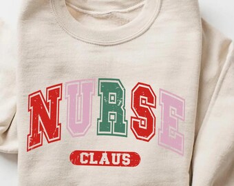 Sudadera navideña de enfermera Claus, camisa vintage de enfermera, cuello redondo navideño, regalo de CNA, regalo de Navidad, regalo de vacaciones de enfermera, regalo de enfermera