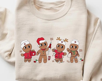 Gingerbread Nurse Christmas Sweatshirt, Nurse Holiday Sweatshirt, Retro Christmas Sweatshirt, Nursing Student Sweatshirt, Cute Nurse Gifts