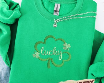Embroidered Lucky Sweatshirt, Embroidered Crewneck, Saint Patrick's Day Sweatshirt, Lucky Sweatshirt, Green Sweatshirt, Women St Patricks