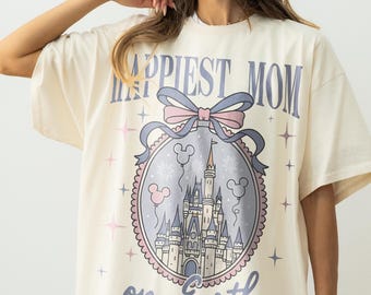 Retro Happiest Mom On Earth Shirt Disney Castle Tee, Coquette Bow Mom T-Shirt, Disney Castle Coquette Bow T-shirt, Mother's Day Gift For Mom