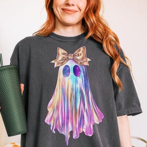 Comfort Colors Shimmering Ghost Shirt, Iridescent Ghost Tee, Pastel Halloween T-Shirt, Comfort Colors Glittery Spooky Season Tee, Gift Her