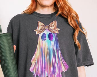 Comfort Colors Shimmering Ghost Shirt, Iridescent Ghost Tee, Pastel Halloween T-Shirt, Comfort Colors Glittery Spooky Season Tee, Gift Her