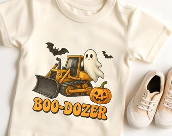 Camiseta divertida de construcción de Halloween, camiseta gráfica de Boo-Dozer para niños pequeños, linda camiseta de Halloween de Bulldozer para niños, regalo de camiseta de Halloween para niños de moda