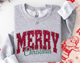 Sudadera de Feliz Navidad, Camiseta de Feliz Navidad con brillo, Navidad en familia, Idea de regalo de Navidad, Camiseta navideña para mujer, Lindo suéter navideño de invierno