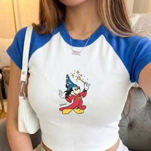 Walt Disney Fantasia Mickey Watercolor Baby Tee Y2K Mickey 90s Vintage, Fantasia Mickey Shirt,Mickey Sorcerer Tee, Disneyland Trip Shirt