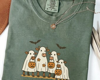 Camisa de Halloween de vacas fantasma Comfort Colors®, camisa de vacas fantasma para Halloween, animales de Halloween, camisa fantasma, regalo de Halloween para amantes de las vacas