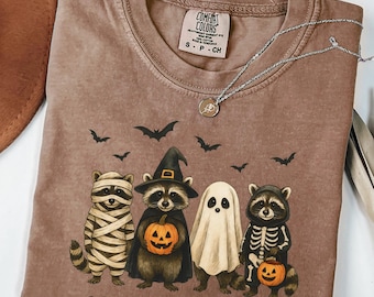 Comfort Colors® Spooky and Feral Raccoon Shirt, Funny Halloween Raccoon Shirt, Cute Trendy Womens Halloween T-Shirt, Vintage Fall Tshirt