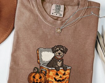 Comfort Colors® Boykin Spaniel Halloween Shirt, Dog in Camo Cooler with Pumpkin Face, Fall Hunting Dog Shirt, Southern Spooky Halloween Tee
