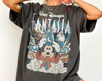 Disney Fantasia Vintage Comfort Colors Tee, Sorcerer Mickey Retro Shirt, Classic Walt Disney Fantasy Shirt, Perfect Disneyworld Vacation Tee
