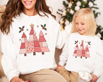Mommy and Me Christmas Matching Christmas Sweatshirts, Coquette Xmas Long Sleeve Shirts, Mama Mini Outfits, Mom & Daughter
