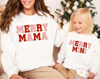 Mommy and Me Christmas Matching Christmas Sweatshirts, Merry and Mini Xmas Long Sleeve Shirts, Mama Mini Outfits, Mom & Daughter