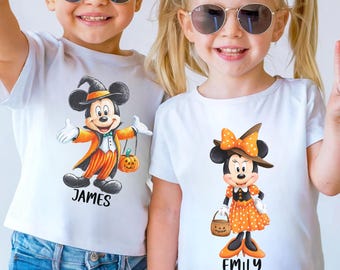 Mickey Minnie Trick or Treat Custom Halloween Kids Shirt, Mickey Halloween Toddler Shirt, Matching Disney Halloween Shirt for Boy and Girl