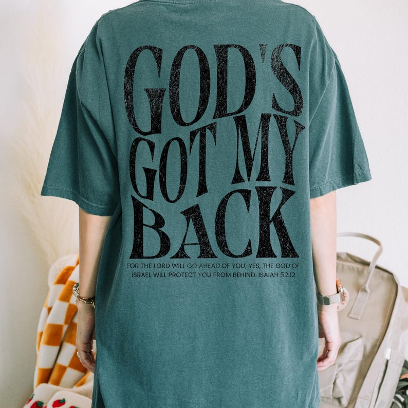 Gud har min rygg-tröja kristen skjorta komfortfärger trendig kristen merchandise Jesus-skjorta tro-skjorta kristen gåva tonårskristen kläder bild 4