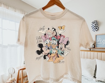 Camiseta Comfort Colors® Retro Mickey y sus amigos Disney Boxy Shirt, camiseta corta para viaje familiar a Disneyland, camisetas de verano para vacaciones en Disney