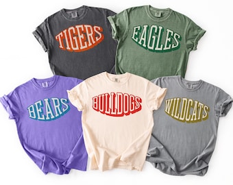 Camiseta de mascota escolar personalizada con colores cómodos, camiseta vintage con el logotipo de la escuela, camiseta con el nombre de la mascota del equipo, regalos personalizados con nombre para la vuelta al cole, camisetas deportivas personalizadas