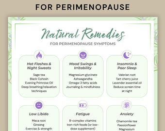 Menopause Remedies Printable PDF: Natural Relief for Perimenopause Symptoms & Hormone Balance Cheat Sheet