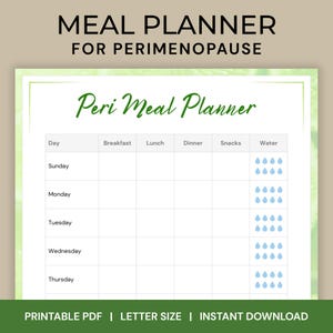Perimenopause Meal Planner Printable PDF - Weekly Food Planning for Hormone Balance & Healthy Eating