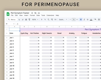 Menopause Symptoms Tracker - Fillable Google Sheet, Perimenopause Journal for Symptom Logging & Wellness Monitoring