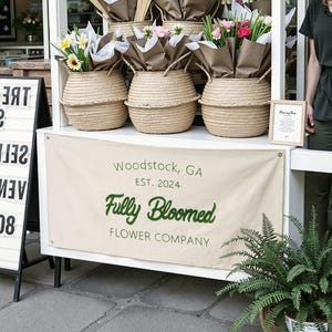 Custom Embroidered  banner with business Logo, Custom table runner for events, Farmers Market tent Banner , Name printed logo banner