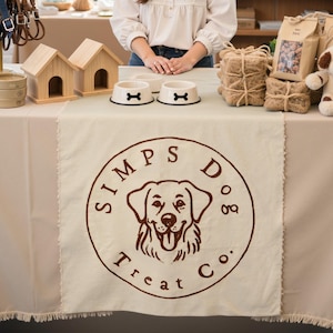 Custom Embroidered  Table runner with business Logo, Custom Canvas banenr for events, Farmers Market tent Banner , Booth sign