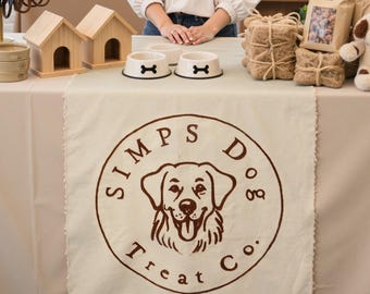 Chemin de table brodé personnalisé avec logo d&#39;entreprise, bannière en toile personnalisée pour événements, bannière de tente de marché de producteurs, enseigne de stand