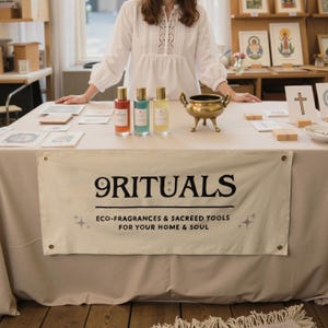 Custom Embroidered  Table runner with business Logo, Custom Canvas banenr for events, Farmers Market tent Banner , Booth sign