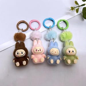 hairy ball sitting plush labubu keychain,mini labubu keychain bag phone charms with detachable key ring,8 colors car key /purse/bag charm