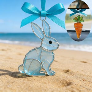 Seeglas-Mosaik-Ostern-Dekorationen-Glasmalerei-Hase & Karotte Suncatcher / Engel / Libelle, Pastell-Osterei-Verzierungen, das erste Ostergeschenk