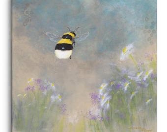 Lienzo impreso de abejorro, Arte floral original de abeja