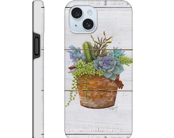 Custodia per telefono con motivo succulento / Custodia resistente con motivo artistico originale / Regalo unico per gli amanti delle piante