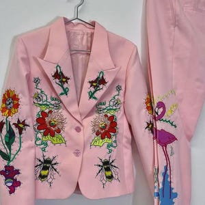 Men Pink 2Pc Bespoke Floral Embroidered Nudie Western cowboy Cocktail Outfit