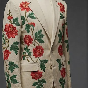 Men&#39;s Customized Beige 2Pc Suits Snake Floral Embroidered Western Wedding Suits Country Musical Suits Cocktail Attire Cowboy Boho Outfits