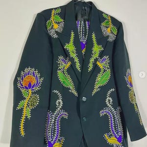 Men Green 2Pc Bespoke Floral Embroidered Nudie Western cowboy Cocktail Outfit