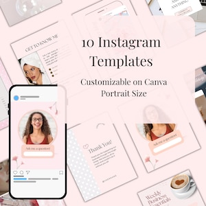 Pink Instagram Post Templates for Influencers – 10 Editable Canva Templates, Aesthetic Social Media Bundle, Portrait Style for Branding