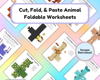 Printable STEM Animal Crafts for Kids – 13-Page Foldable Cut, Color & Paste Science Activity (Digital Download)