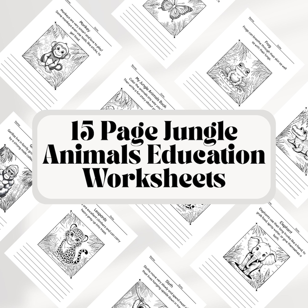 15-page Jungle Animal Coloring & Story Book for Kids | Printable ...