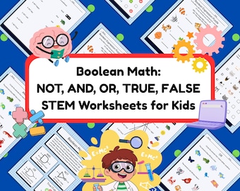 Hojas de trabajo de matemáticas booleanas / Actividades de lógica y programación para niños (Descarga digital en PDF)
